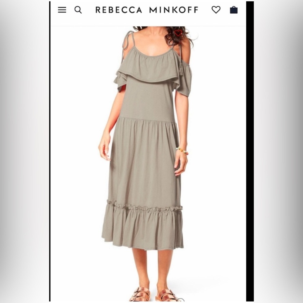 Rebecca Minkoff Mojave Cold Shoulder Ruffle Midi Dress Army Green Boho S